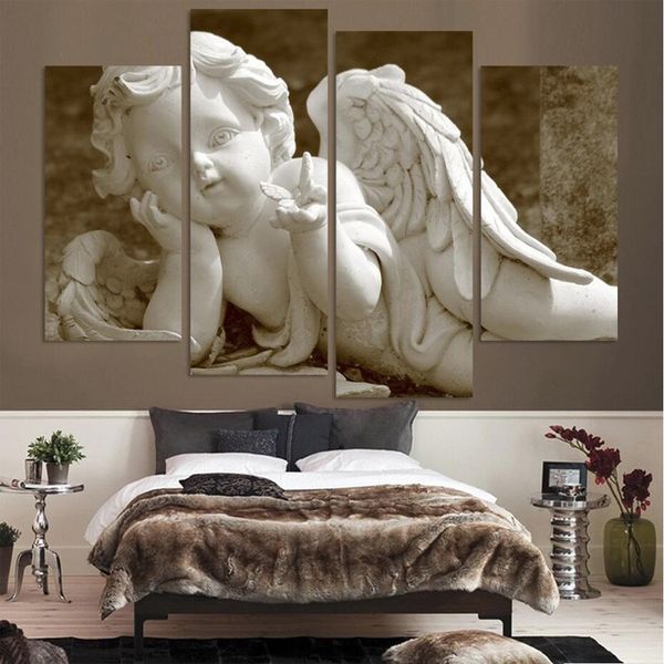 

new style 4 pieces white angel baby bedroom oil painting wall art home decoration canvas paintings for living room unframed