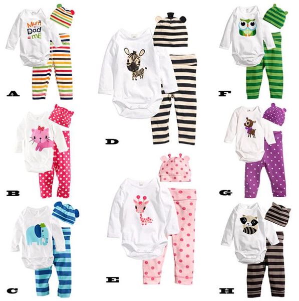 

cartoon infant clothes baby clothing set children 3pcs suits long sleeve strip animal pattern baby girls kids clothes 2016 autumn wholesale, White