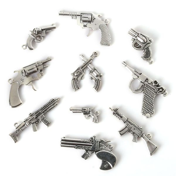 

new mix 35pcs/lot vintage charms gun pendant antique silver fit bracelets necklace diy metal jewelry findings jewelry making, Bronze;silver