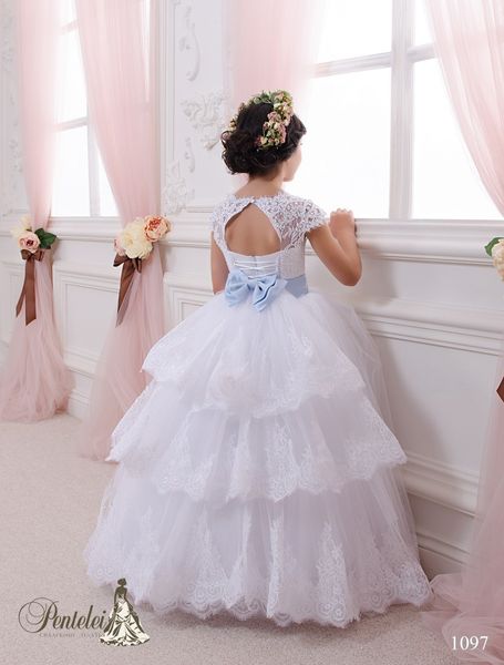 2016 vestido de baile crianças vestidos de casamento com mangas e Lace Up Back Lace Appliqued Tulle Bela Primeira Comunhão Vestidos para Meninas