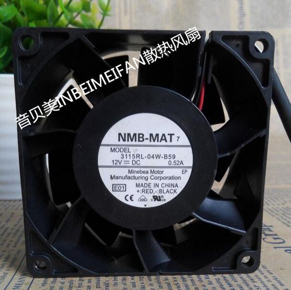 Original NMB-MAT 3115RL-04W-B59 12 V 0.52A 8038 3 fio servidor chassi ventilador