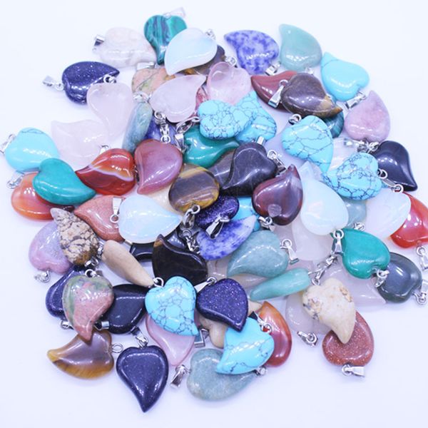 

fashion natural stone gemstone peach hearts charms pendants silver plated hook fit necklace jewelry accessorieszy1210, Bronze;silver