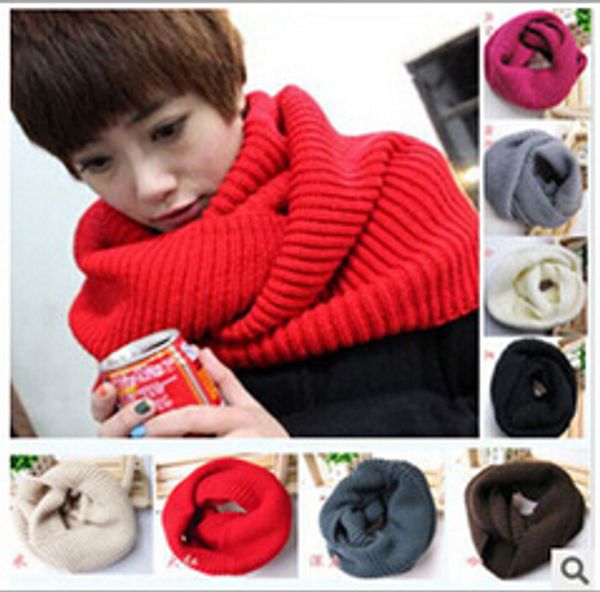 10PCS Herbst Winter Koreanische Frau Gestrickte Schals Halstuch reine Farbe Pullover 20 Farben Männer Schals Damen 120*30CM Kostenloser Versand