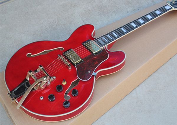 

новое поступление высокое качество custom shop tiger flame maple модель 335 с тремоло красный джаз электрогитара полу полые тела бесплатная