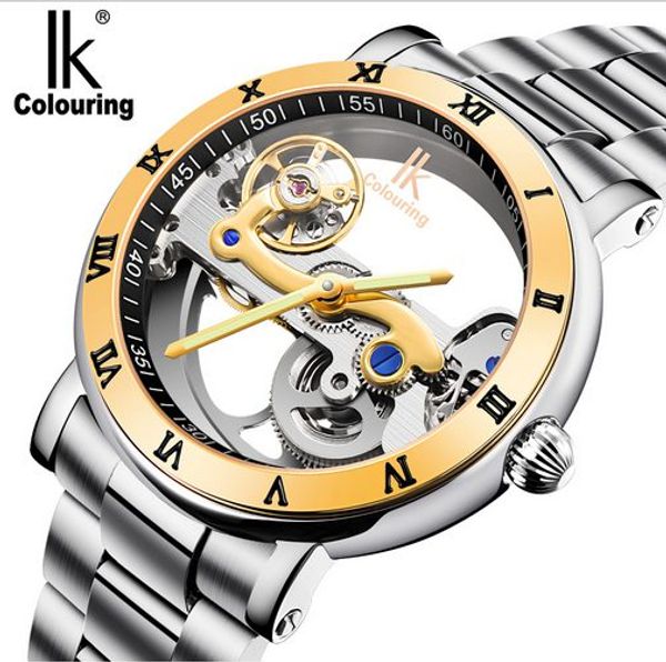 IK раскраски часы 5ATM водонепроницаемый роскошный прозрачный чехол из нержавеющей стали полоса мужской механический наручные часы Relogio Masculino