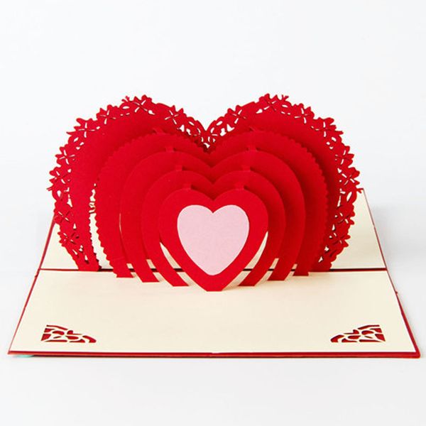 Frete grátis artesanal pop up cartões obrigado cartões de aniversário decorações do cartão Criativo estereoscópico 3D amor Valentine Greeting Card