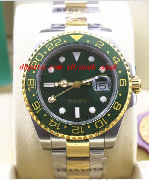 

luxury watches ii ceramic 116713 black green two tone steel gold watch w/ box automatic mens watch men's watch wristwatch, Slivery;brown