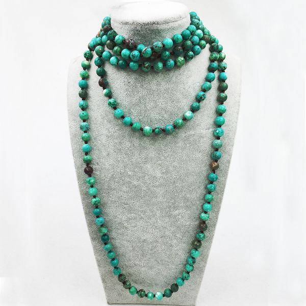 

st0316 natural green turquoise bead making 72 inch long green stone necklace women fashion boho necklace long necklace stone making, Silver