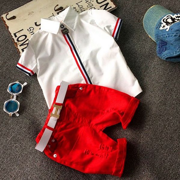 

Sell ummer boy girl clothing children outfit hort leeve tripe hirt hort with belt 2pc et adorable baby uit k6390