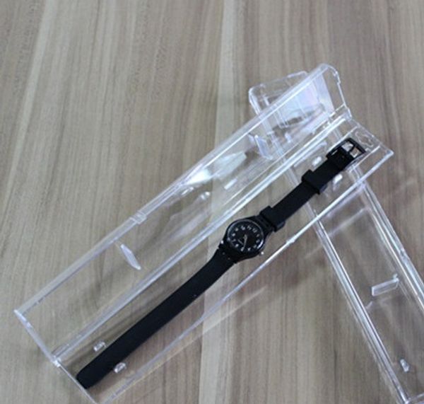 Modeboxen für Genfer Uhren Neueste eingetroffene Kunststoffboxen Verpackung Geschenk Uhren Armband Display Aufbewahrungskoffer transparente Uhrenbox
