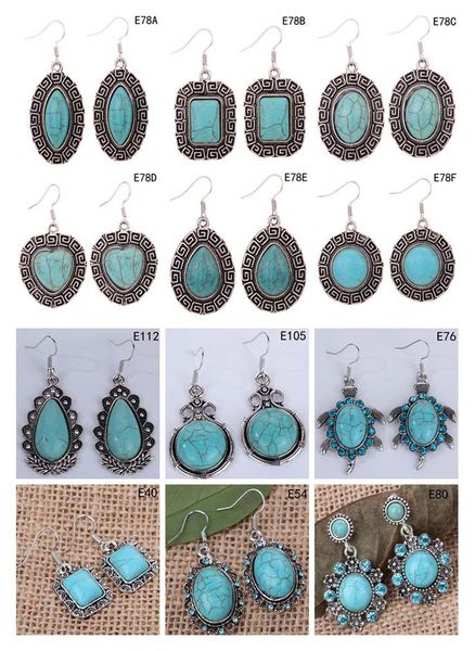 

women's diy tibetan silver dangle turquoise 12 pieces a lot mixed style, oval heart european beads earring gttqe10