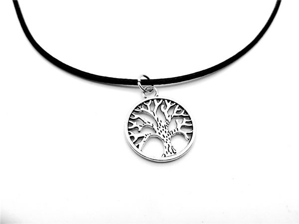 

10PCS- Round Circle Tree of Life Necklace Chakra Family Tree Necklace Palm Prata Tree Leather Rope Necklaces