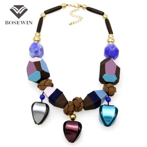 

Summer Fashion Jewelry Colorful Unique Wood Bib Beads Leather Rope Vintage Maxi Bijoux Femme Statement Choker Necklace CE4108