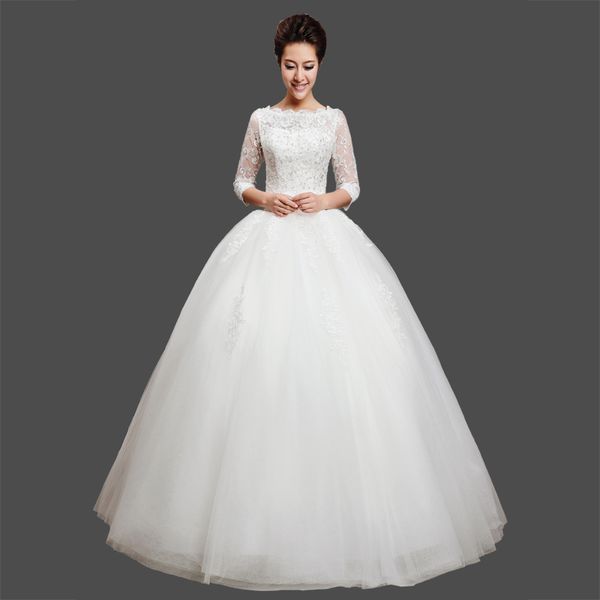 

bateau neck lace tulle ball gown wedding dress vintage 2019 floor length bridal gowns lace up, White