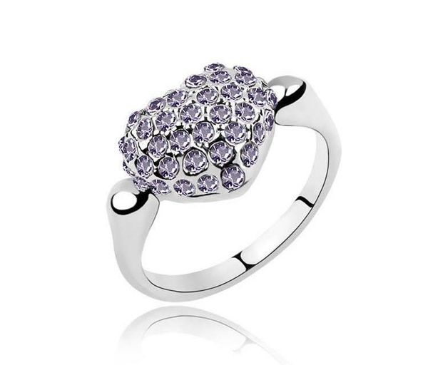 

мода любовь сердце классические кольца камни инкрустированные 3colors австрийский кристалл cz алмаз горный хрусталь кольца палец кольцо, Golden;silver
