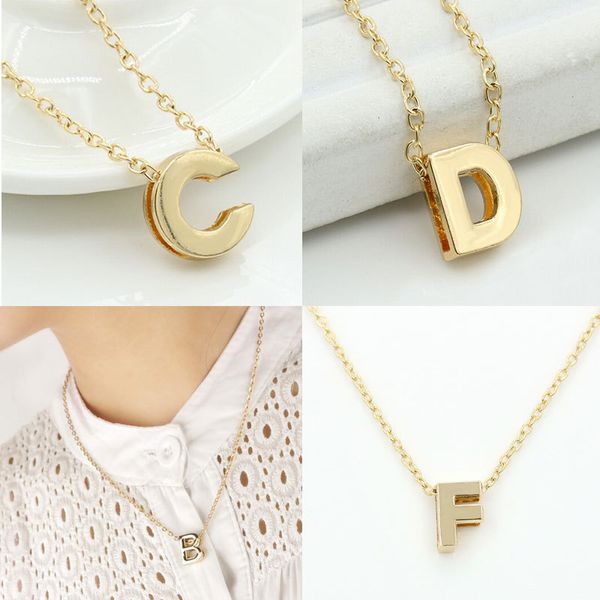 

small letters pendant necklace gold color initial pendant chain necklaces english letter jewelry for women girls birthday gift, Silver