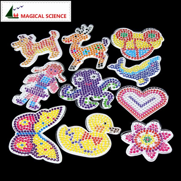 

Wholesale- 10pc Puzzle Pegboards Patterns with colored paper For 5mm Hama Perler Beads DIY Kids Craft Plastic Stencil child fuse bead Toys