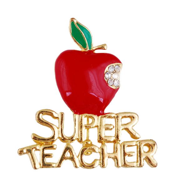 

brand new gold plated super teacher brooch pins red apple brooches for teacher's day gifts 6pcs/lot fbr048, Gray