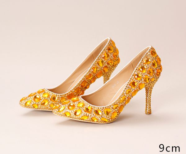 Gold Rhinestone High Heeled Wedding Shoes Exquisite Bride Wedding