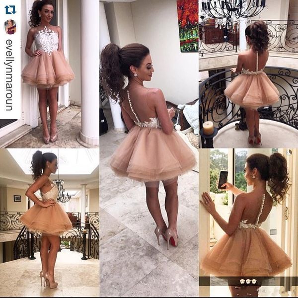 

2017 glamorous a line chiffon mini bridesmaid dresses sheer jewel back tiers sleeveless sleeveless prom party dresses, White;pink