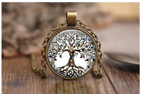 

life tree time gem necklace glass pendant necklace, Silver