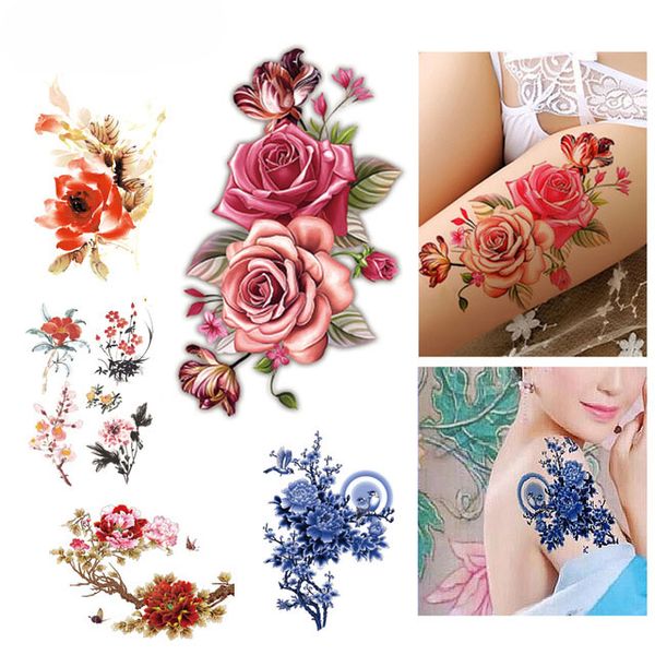 Fiore Uccello Decal Falso Donna Uomo Fai da Te Henna Body Art Tattoo Design Farfalla Ramo di un Albero Vivid Autoadesivo del Tatuaggio Temporaneo