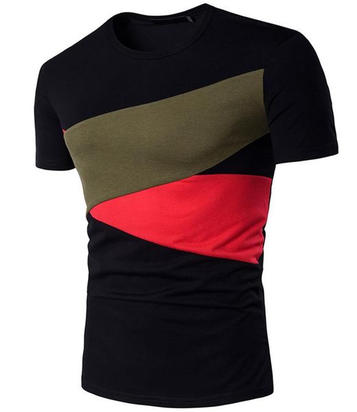 

short sleeve tee shirt men male o neck stitching color piece brief style slim fit for man casual tshirt cotton comfortable 2021, White;black
