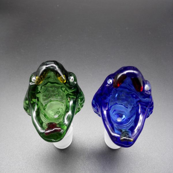 Spedizione gratuita DHL !!! Nuove bocce di vetro a forma di testa di serpente per bong con blu verde 14mm 18mm Ciotola di vetro per botti di vetro per olio Bong di vetro