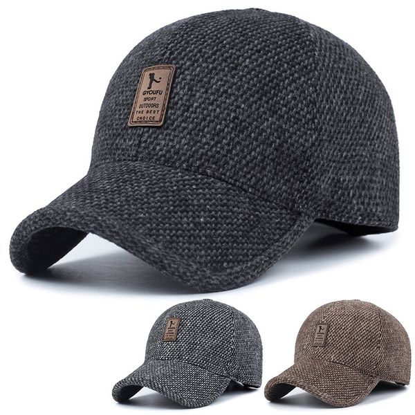 

wholesale- 2016 brand baseball cap winter dad hat warm thickened cotton snapback caps ear protection fitted hats for men, Black;white