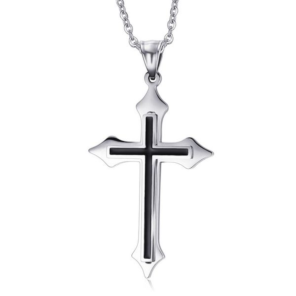 

collares statement necklaces women's men stainless steel chain black resin cross pendant necklace collier sautoir long pn-429, Silver