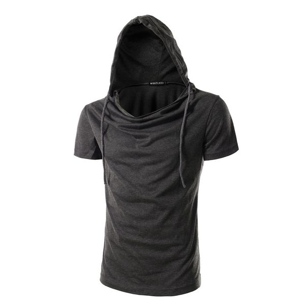 

Fashion 2017 the new spring and summer men's hooded fashion slim Mens Shirt Short Sleeved tight solid tide