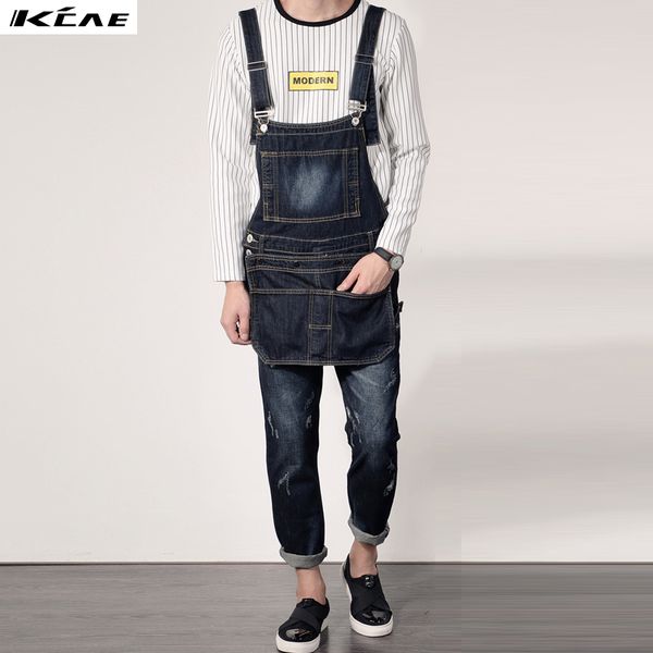 

wholesale-men's bib jeans 2016 new casual front pockets blue denim overalls boyfriend jumpsuits male suspenders jeans size -xxl