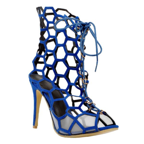 

zandina womens fashion handmade 11cm hollow roman style lace-up summer beach high heel sandals shoes blue xd171, Black