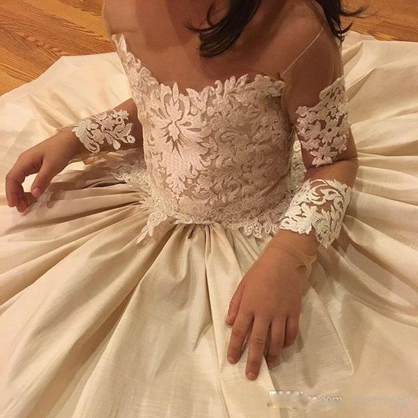 

lace applique flower girls dresses for wedding sheer neck bow 2021 beads long sleeve flower girl dress selling birthday pageant dresses, White;blue