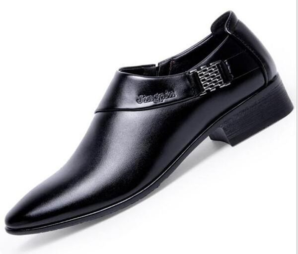 

brand men pointed toe shoes british fashion men pu leather casual oxford flats, Black