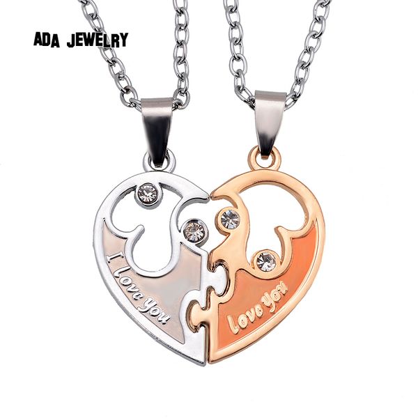 

wholesale-wholesale 2015 i love you letters heart pendant new couple lovers necklaces fashion women and men metal chain necklace jewelry, Silver