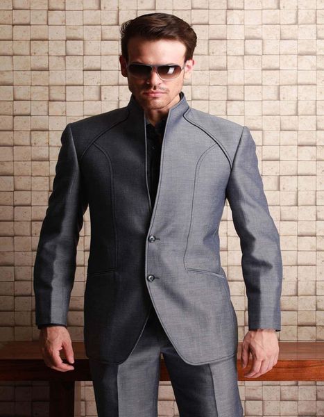 

wholesale- 2017 western styles shiny grey for wedding waistcoats man bridegroom party prom suits with high neck (jacket+pants, White;black