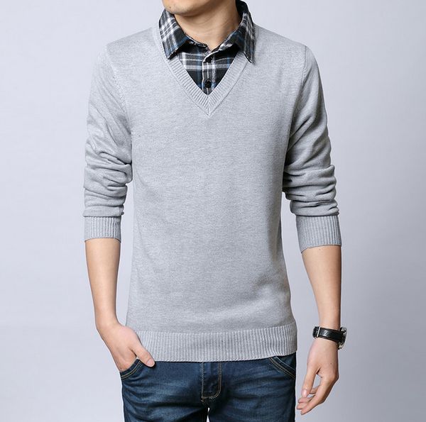 

wholesale- fake two pieces knitted sweater super plus size men spring fall new cotton knitwear solid pullover fat 5xl 4xl 3xl 2xl 1xl l, White;black