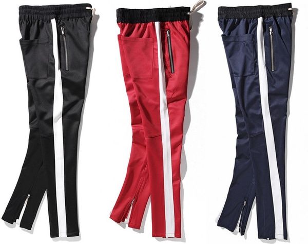 

2017 New side zipper pants hip hop Fear Of God Fashion urban clothing red bottoms justin bieber FOG jogger pants Black red blue