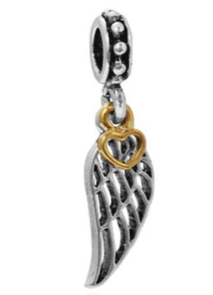 Fit Sterling Silver Bracelet Golden Heart Wring Dangle Charms Pendant European Charm Beads Fit Snake Chain Bracelet DIY Bangle Jewelry