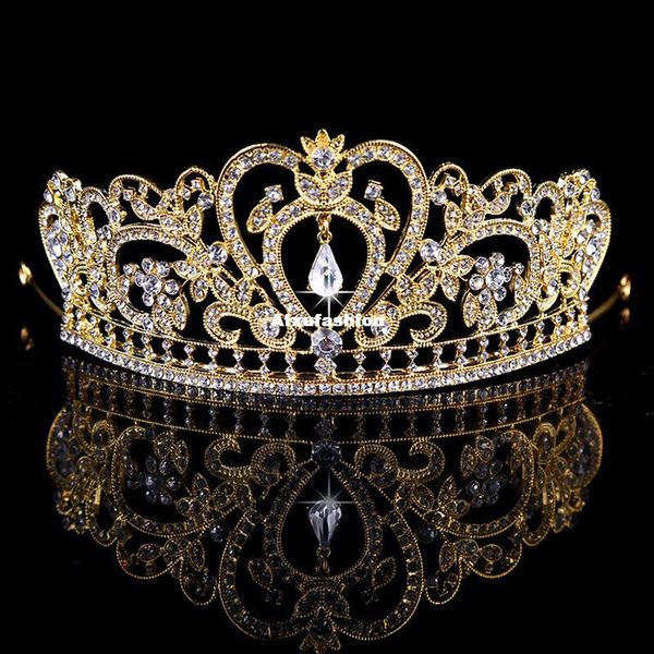 

new gold wedding bridal crystal tiara crowns princess queen pageant prom rhinestone veil tiara headband wedding hair accessory, Slivery;golden
