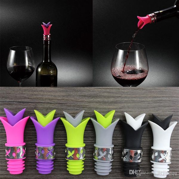 

new 6 colors lily wine ser novelty bar tools wine pourer silicone bottle ser bottle cap