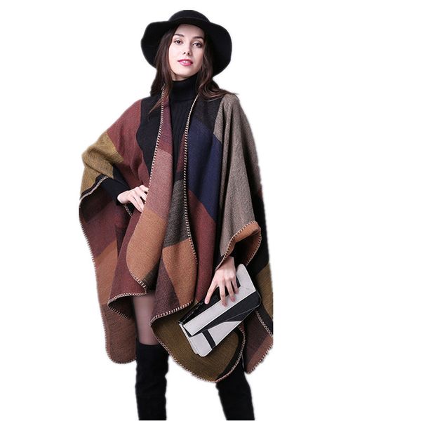 2017 Winter Vintage Plaid Floral Gradienten Schal frauen Kaschmir Gestrickte Poncho Übergroßen Decke Cape Wrap Strickjacke