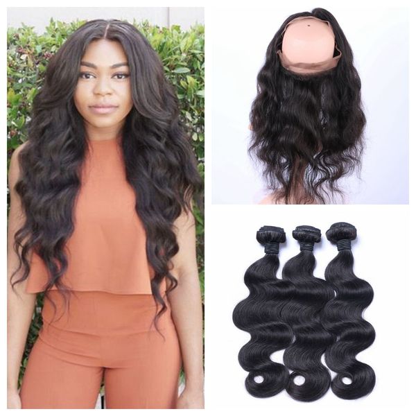 

Peruvian virgin hair with clo ure body wave 360 lace frontal clo rue with 3 bundle 4pc lot 100 human hair g ea y