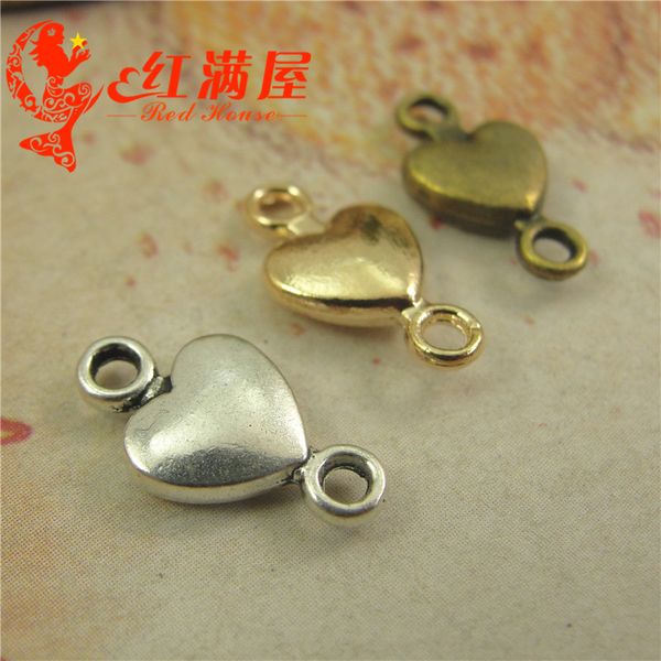 

15*8MM Antique Bronze heart connector charms for bracelet, metal gold dangle vintage silver pendants for necklace, jewelry making materials
