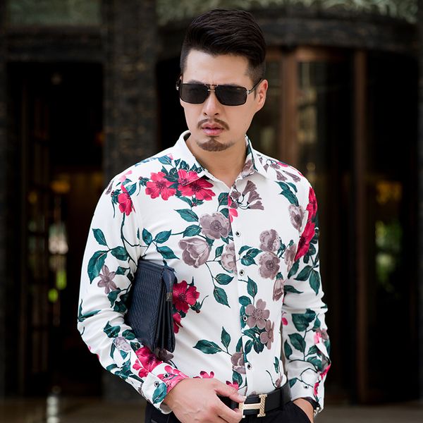 

wholesale- 2016 floral men shirt -5xl 6xl 7xl c6150 men shirts camisas social masculina camisas hombre vestir, White;black