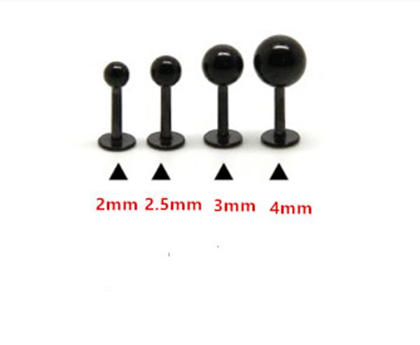

lip ring labret piercing ear stud tragus ball plain 316l surgical steel body piercing jewelry 100pcs/lot 2.5mm 3mm 4mm black