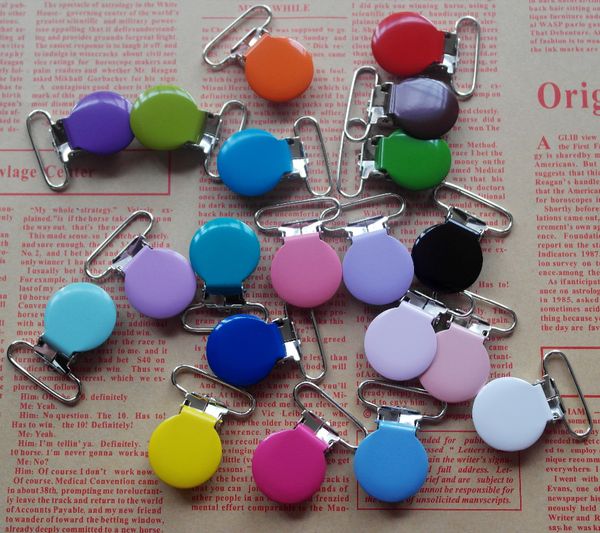 

wholesale- 100pcs/lot, metal round suspender clip, baby metal man / dummy round pacifier clip with plastic teeth