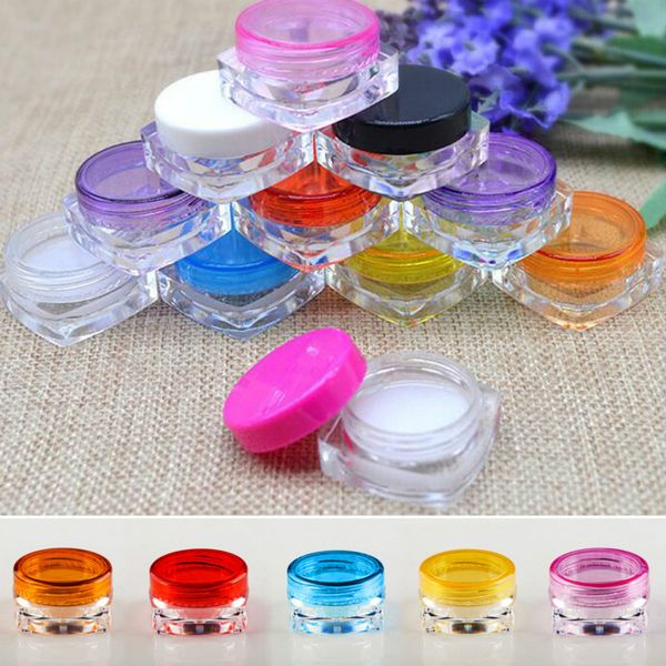 

100pcs/lot travel cosmetic sample containers 3g plastic pot jars cosmetic container travel sample case 10 colors