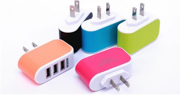 

US EU Plug 3 USB Wall Chargers 5V 3.1A LED Adapter Travel Convenient Power Adaptor with triple USB Ports For Mobile Phone ( 5 colors ) stock